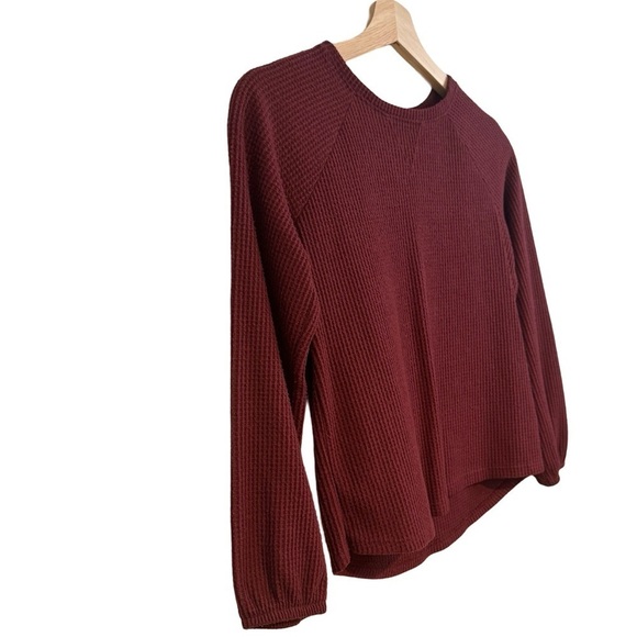 Cat & Jack Maroon Waffle Knit Shirt with Elastic Cuffed Sleeves Size L 10/12 ☀️ - Picture 4 of 13